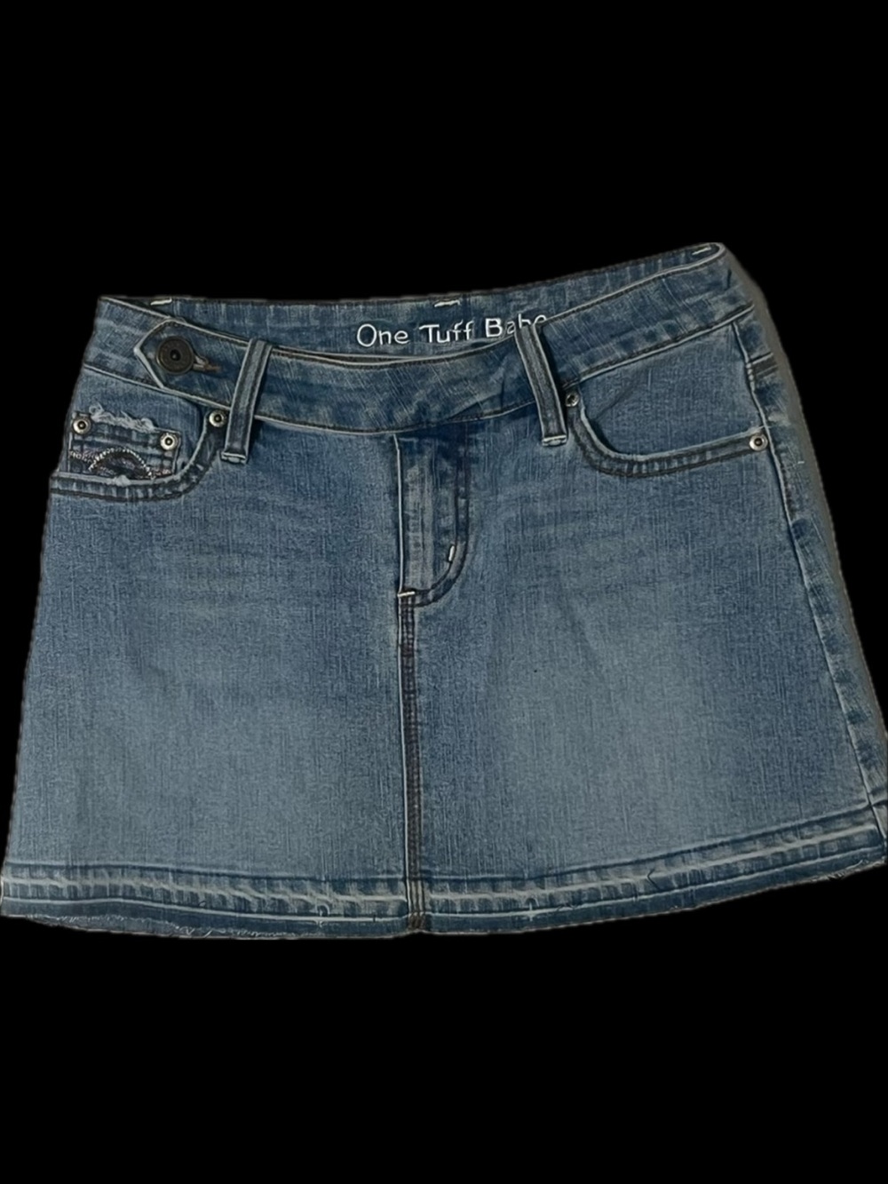 One Tuff Babe vintage Y2K ultra Jean denim tight short mini skirt distress sexy